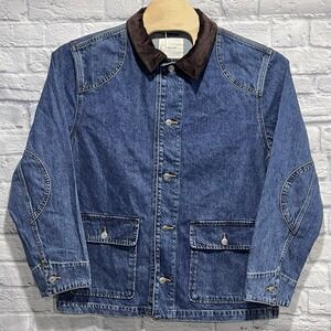 Everlane Blue Jean Jacket with Brown Collar